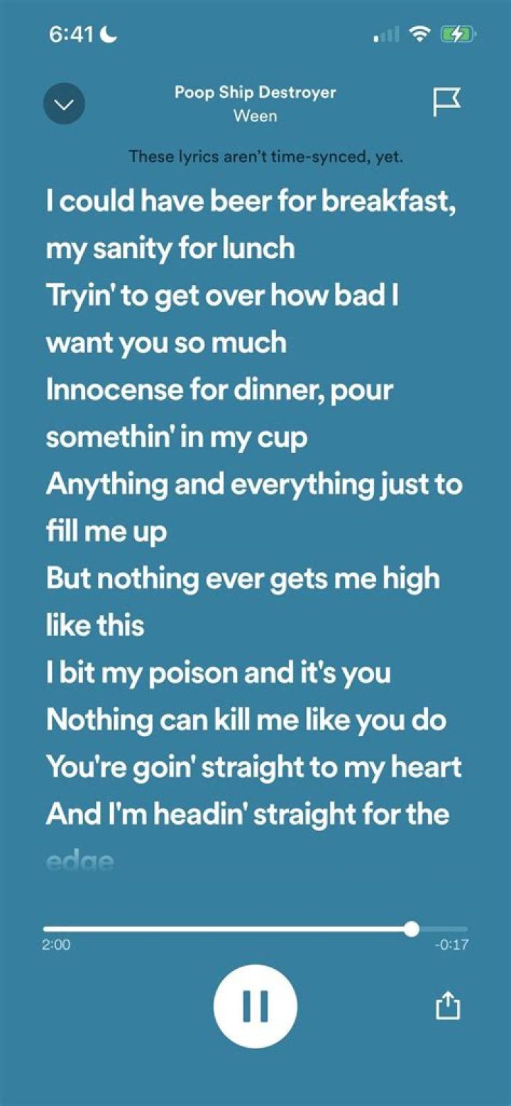 Ween’s
Poop Ship Destroyer Lyrics